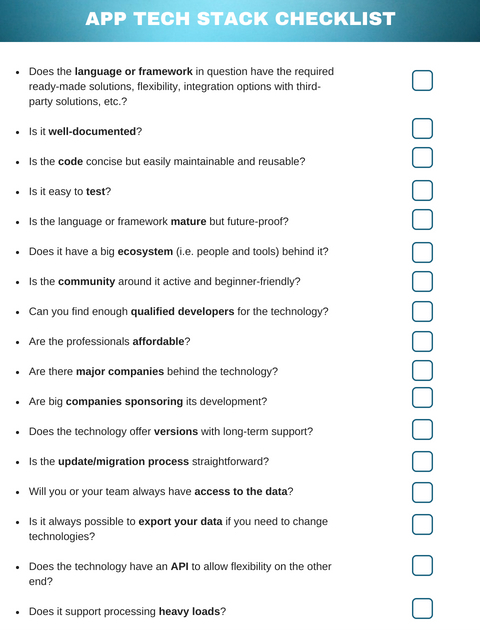 mobile app tech stack checklist